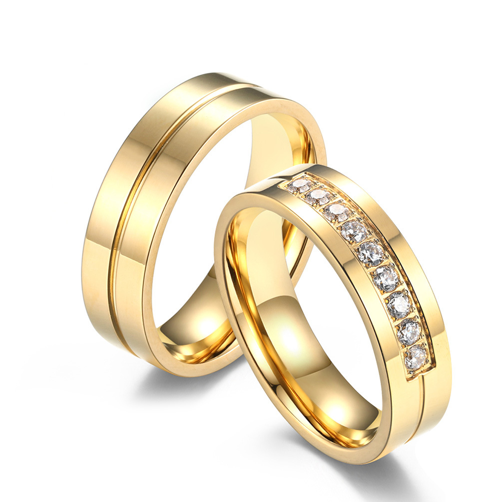 Elegant 18K Gold Plated Stainless Steel Couple Ring with AAA Zircon – Tarnish-Resistant, High Polish Finish for Engagement &amp;amp;amp;amp;amp;amp; Wedding