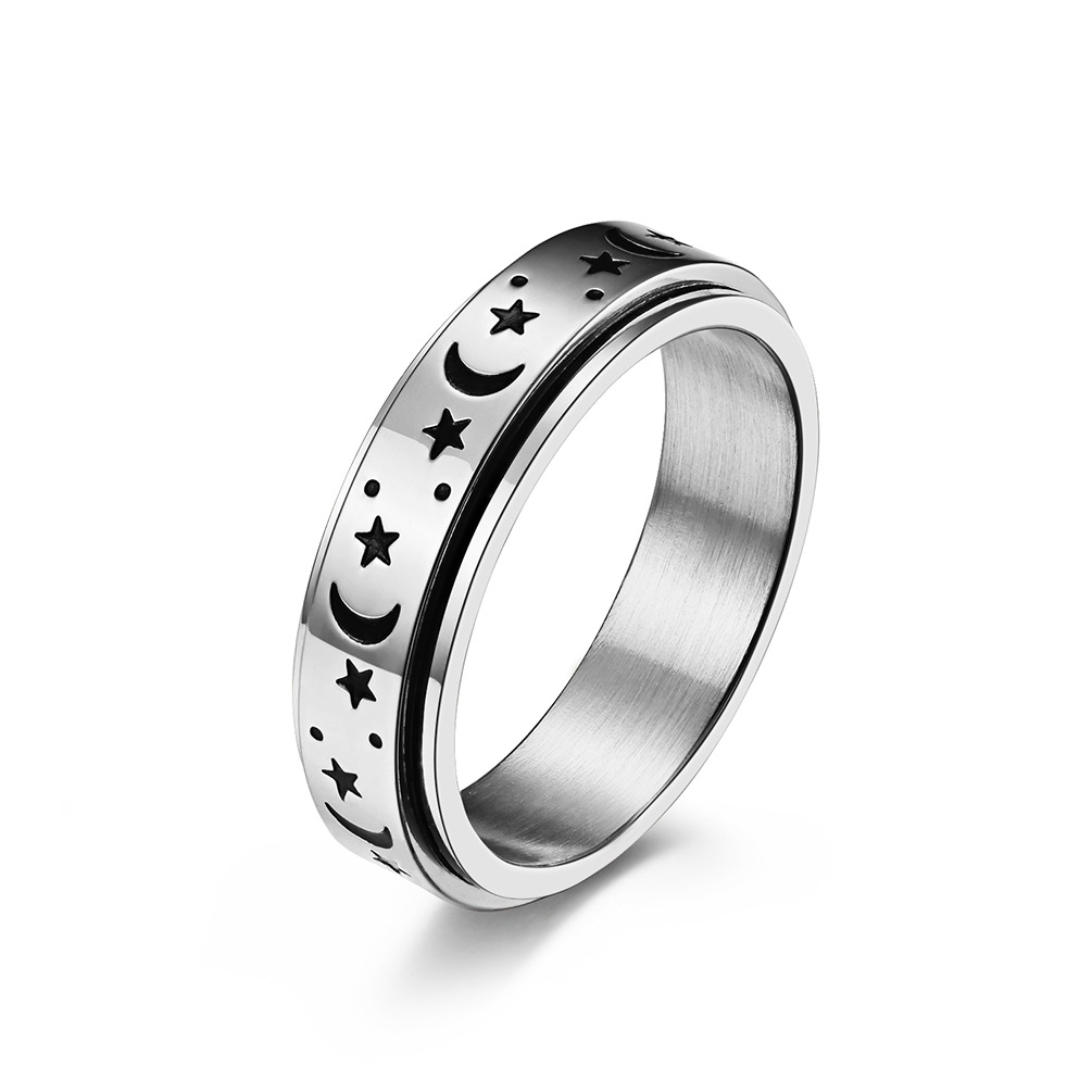 Luminous Star &amp;amp;amp;amp; Moon Spinner Ring – Stainless Steel Anxiety Relief Fidget Band for Men &amp;amp;amp;amp; Women, Glow-in-the-Dark Rotating Design