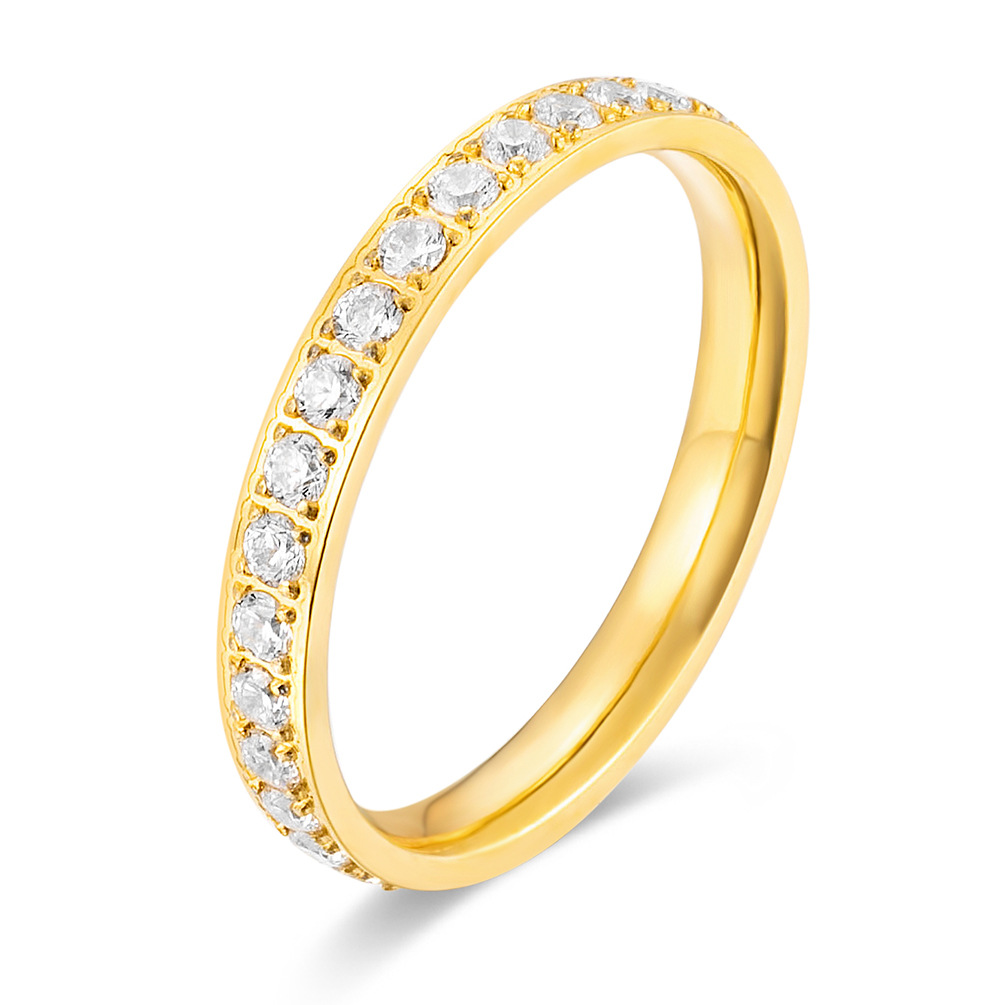 Silver Tone Titanium Steel Pave CZ Ring – Women's Luxury Full Eternity Band, Sparkling Cubic Zirconia Stackable Jewelry for Engagement &amp; Daily Wear