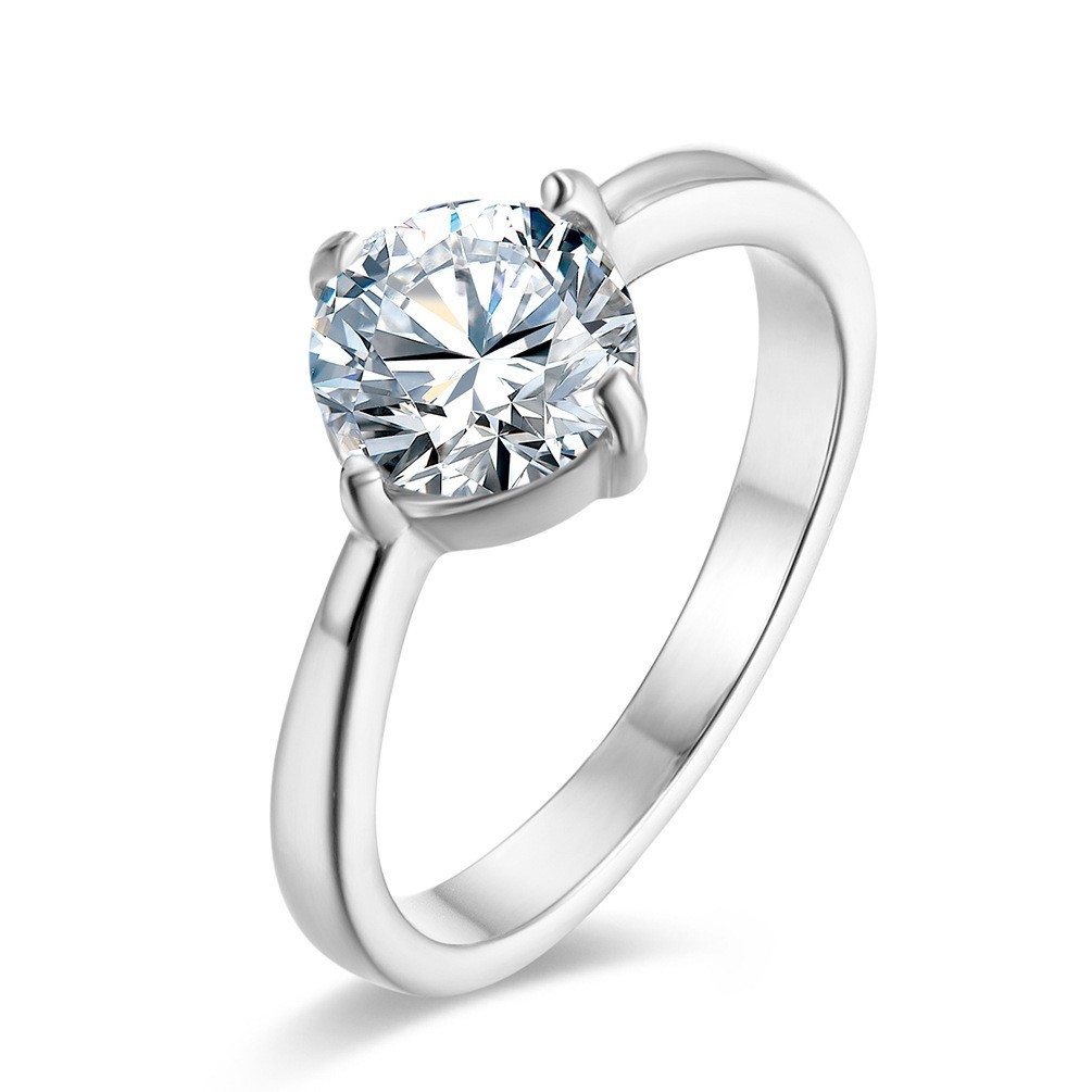 Titanium Steel Solitaire CZ Ring – Women's 4-Prong Simulated Diamond Engagement Band, Hypoallergenic &amp; Tarnish-Free for Wedding or Daily Wear
