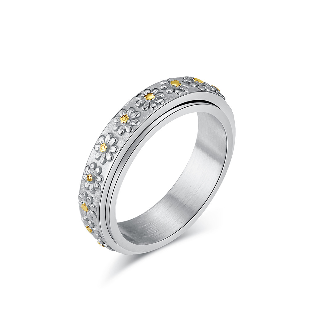 Titanium Steel Rotatable Daisy Ring – Unisex Sunflower Spinning Band, Hypoallergenic &amp; Tarnish-Free Stress Relief Jewelry for Daily Wear or Gift