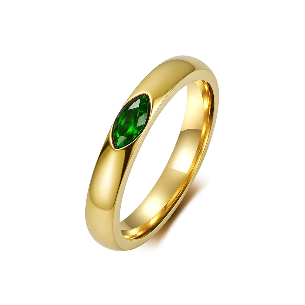 Emerald Marquise CZ Ring – 18K Gold Plated Stainless Steel Minimalist Band for Women, Tarnish-Free &amp;amp; Hypoallergenic Fashion Jewelry