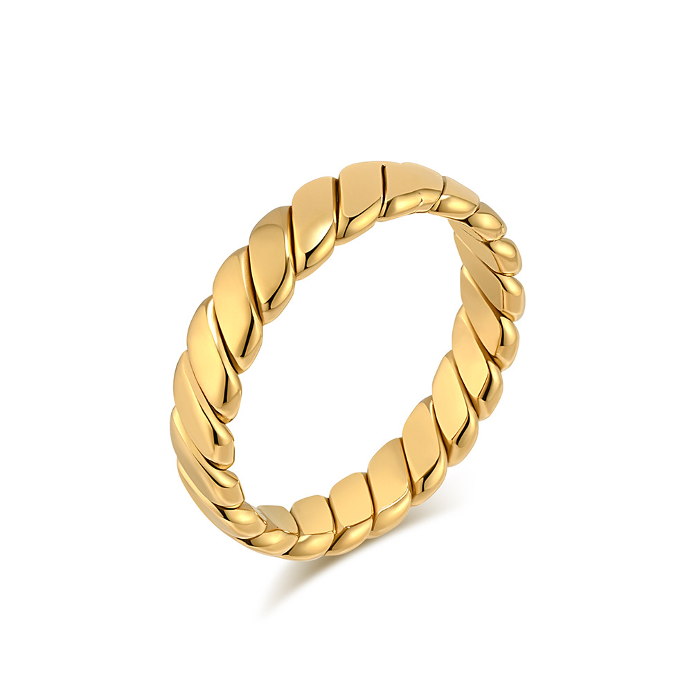 18K Gold Plated Twist Ring – Stainless Steel Geometric Spiral Band for Women, Tarnish-Free &amp;amp; Hypoallergenic Minimalist Fashion Jewelry