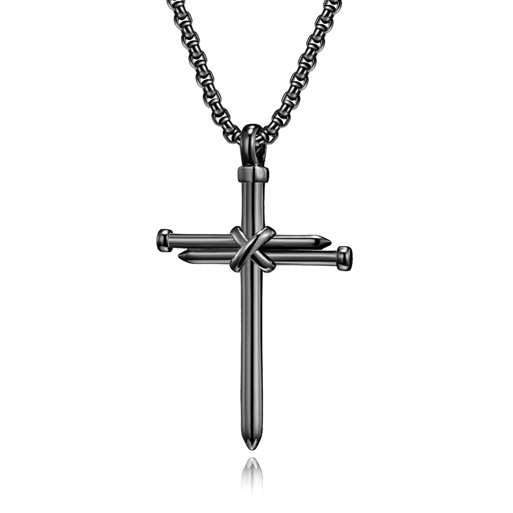 Stainless Steel Nail Cross Pendant Necklace – Punk Hip Hop Style Titanium Steel Chain for Men &amp; Women, Tarnish-Free &amp; Hypoallergenic Fashion Jewelry