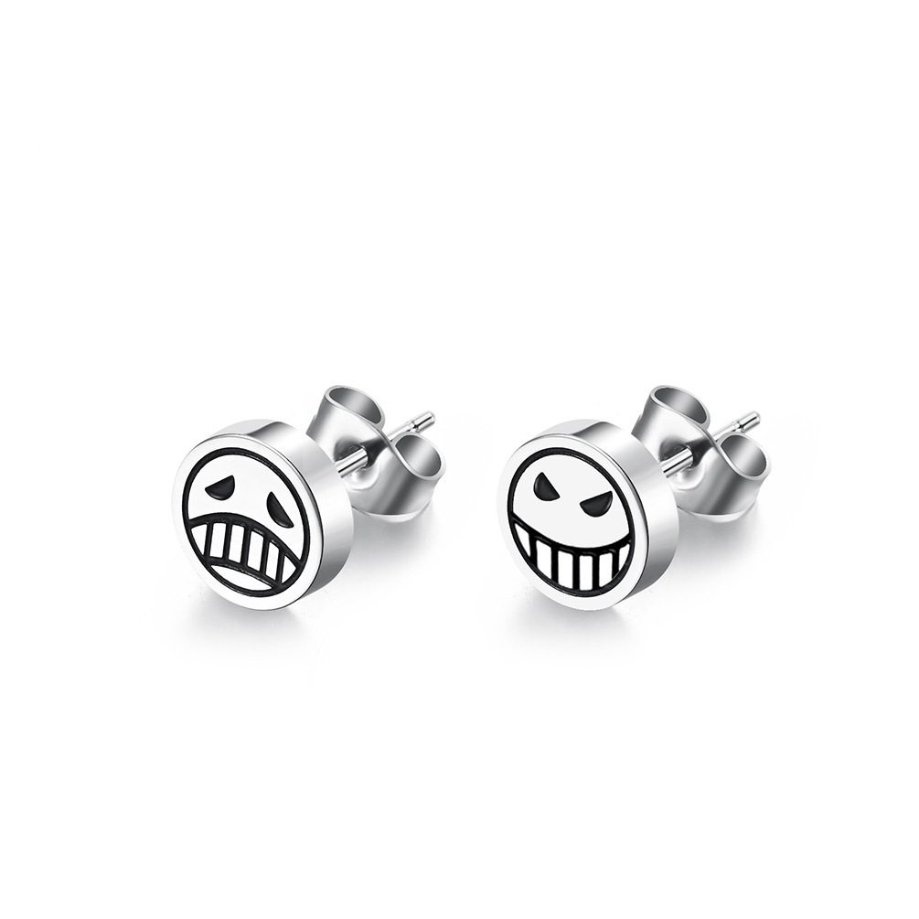 Fire Fist Ace Cry &amp; Smile Titanium Steel Stud Earrings – Asymmetric Anime Fan Jewelry, Tarnish-Free Unisex Accessory for Men &amp; Women