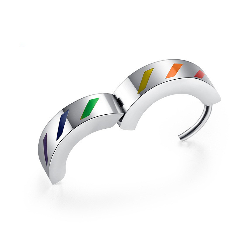 Rainbow LGBT Pride Titanium Steel Cuff Earrings – Unisex Gender-Neutral Ear Buckle with Colorful Stripes, Tarnish-Free Statement Jewelry for Men &amp; Women