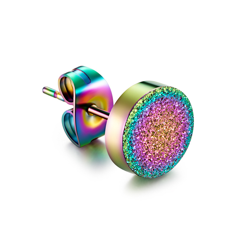Gender-Neutral Titanium Steel Pearl Sand Stud Earrings – Multi-Color Matte Finish Unisex Jewelry, Tarnish-Free Minimalist Ear Accessory for Men &amp; Women
