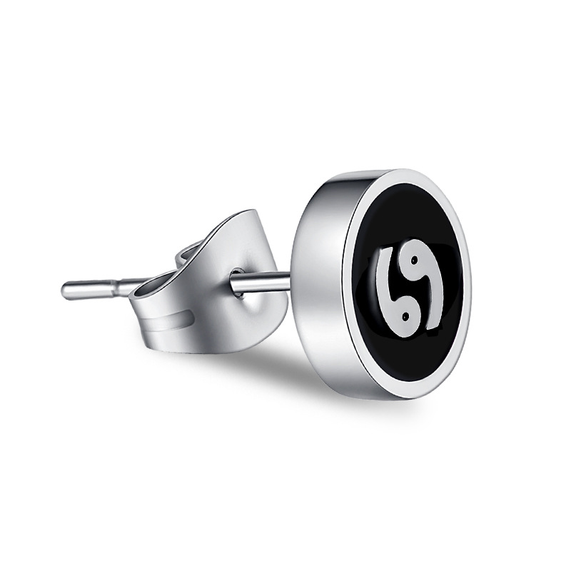 Zodiac Sign Titanium Steel Stud Earrings – Black Enamel Astrology Symbol Unisex Jewelry, Tarnish-Free Hip Hop Ear Accessory for Men &amp; Women