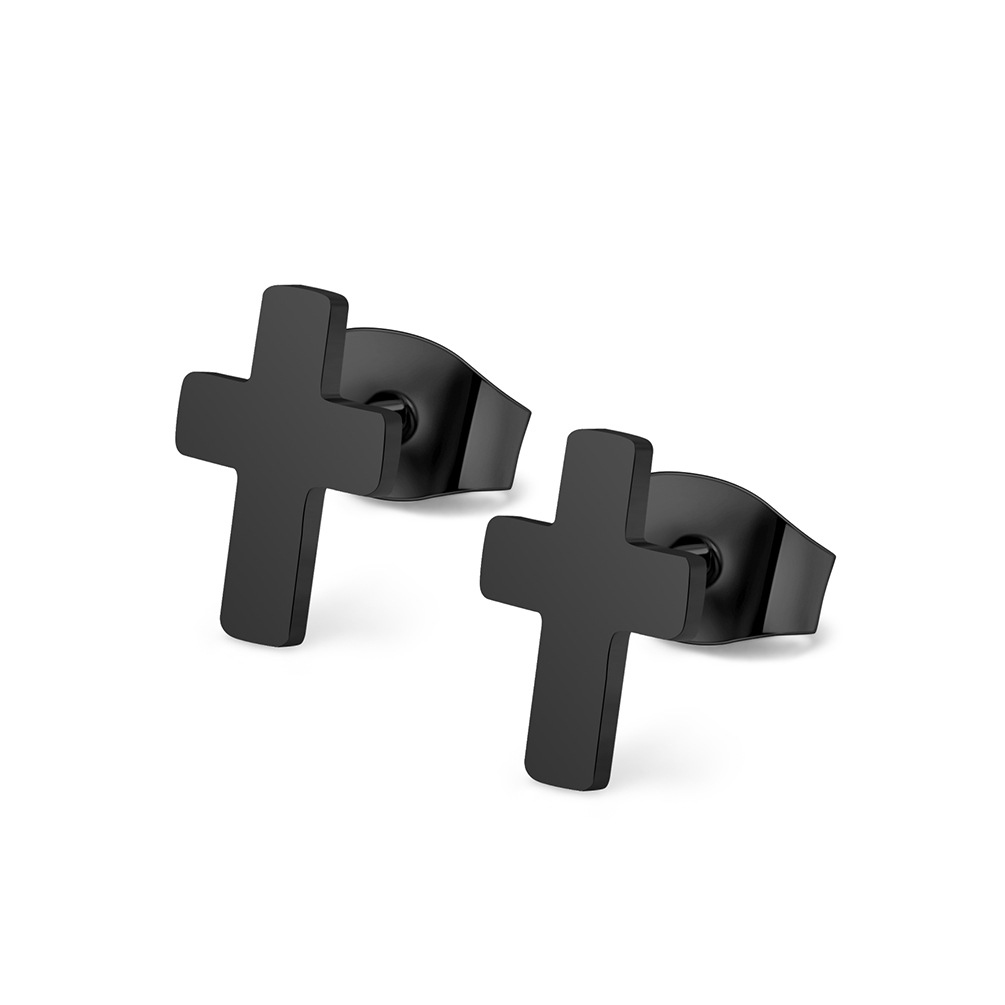 Unisex Titanium Steel Cross Stud Earrings – Minimalist Geometric Faith Symbol, Tarnish-Free Hip Hop Ear Accessory for Men &amp; Women