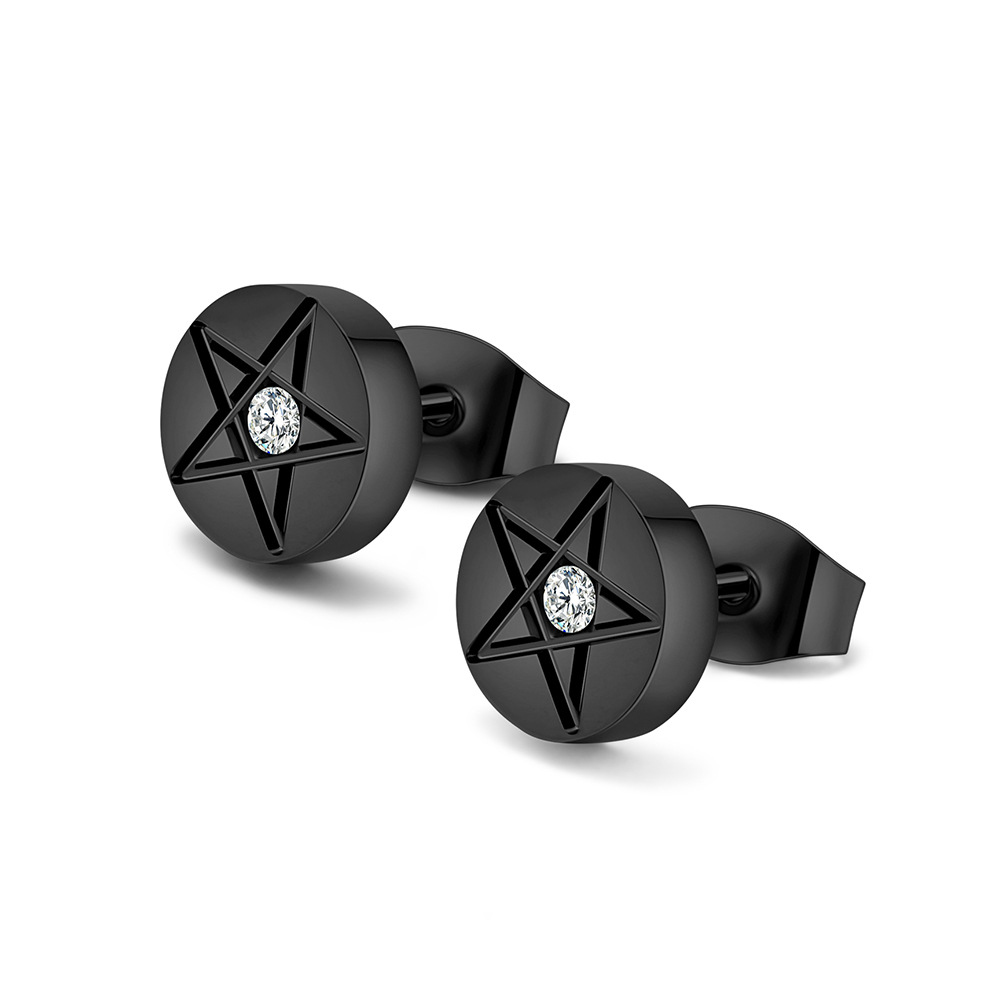 Unisex Pentagram Stud Earrings – Stainless Steel Five-Pointed Star with Rhinestone Center, Tarnish-Free Hip Hop Ear Accessory for Men &amp;amp; Women