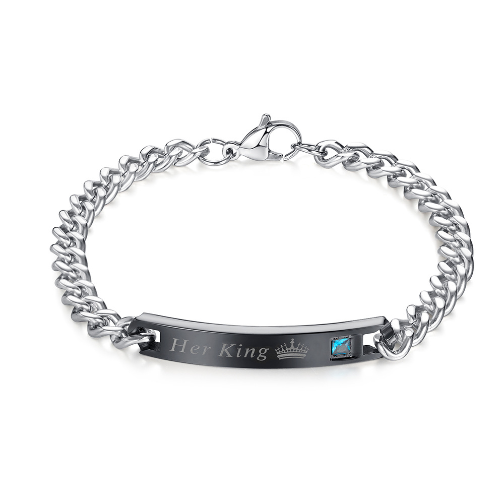 His Beauty &amp;amp;amp;amp; Her Beast Titanium Steel Couple Bracelets – Engraved Heart &amp;amp;amp;amp; Crystal Accent, Tarnish-Free Romantic Gift for Lovers